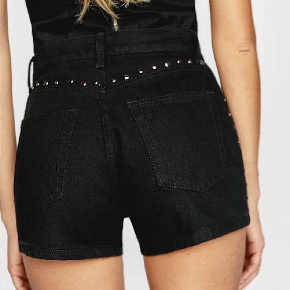 Reformation Charlie Jean Shorts Black Studded High Rise Denim - Picture 2 of 6